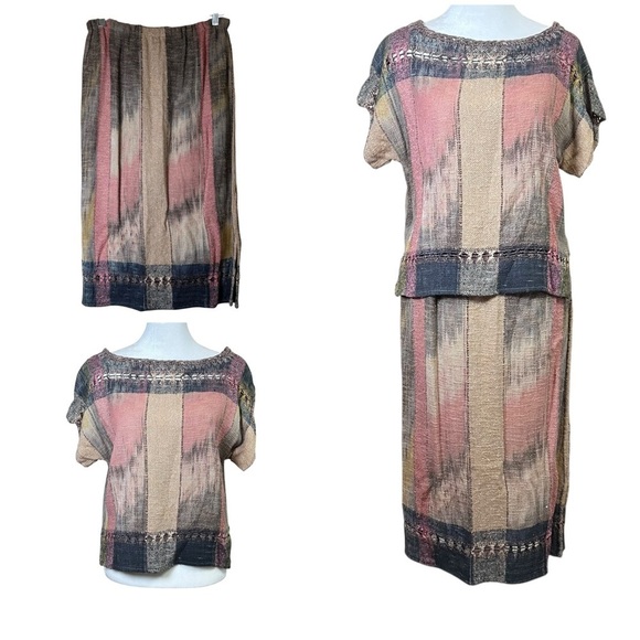 Vintage Roberta Bakersfield NC Ikat 2-pc Midi Skirt Set Art To Wear Woven S/M - Picture 1 of 12